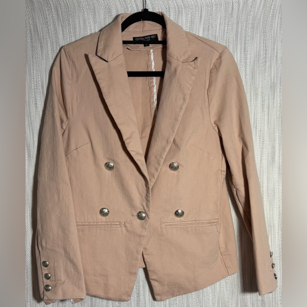 Central Park West Double-Breasted Blazer in Beige